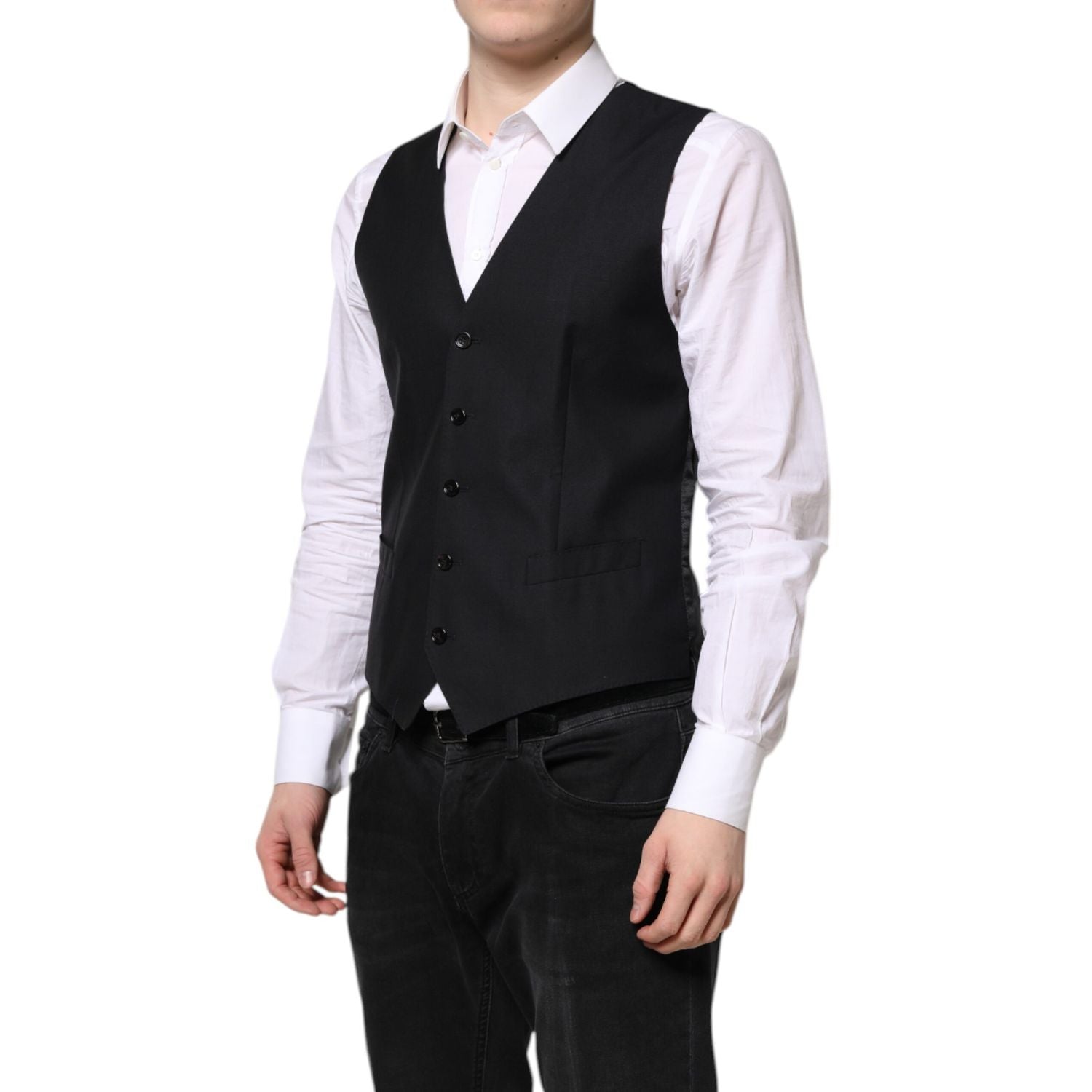 Dolce & Gabbana Black Wool Waistcoat Dress Formal Vest