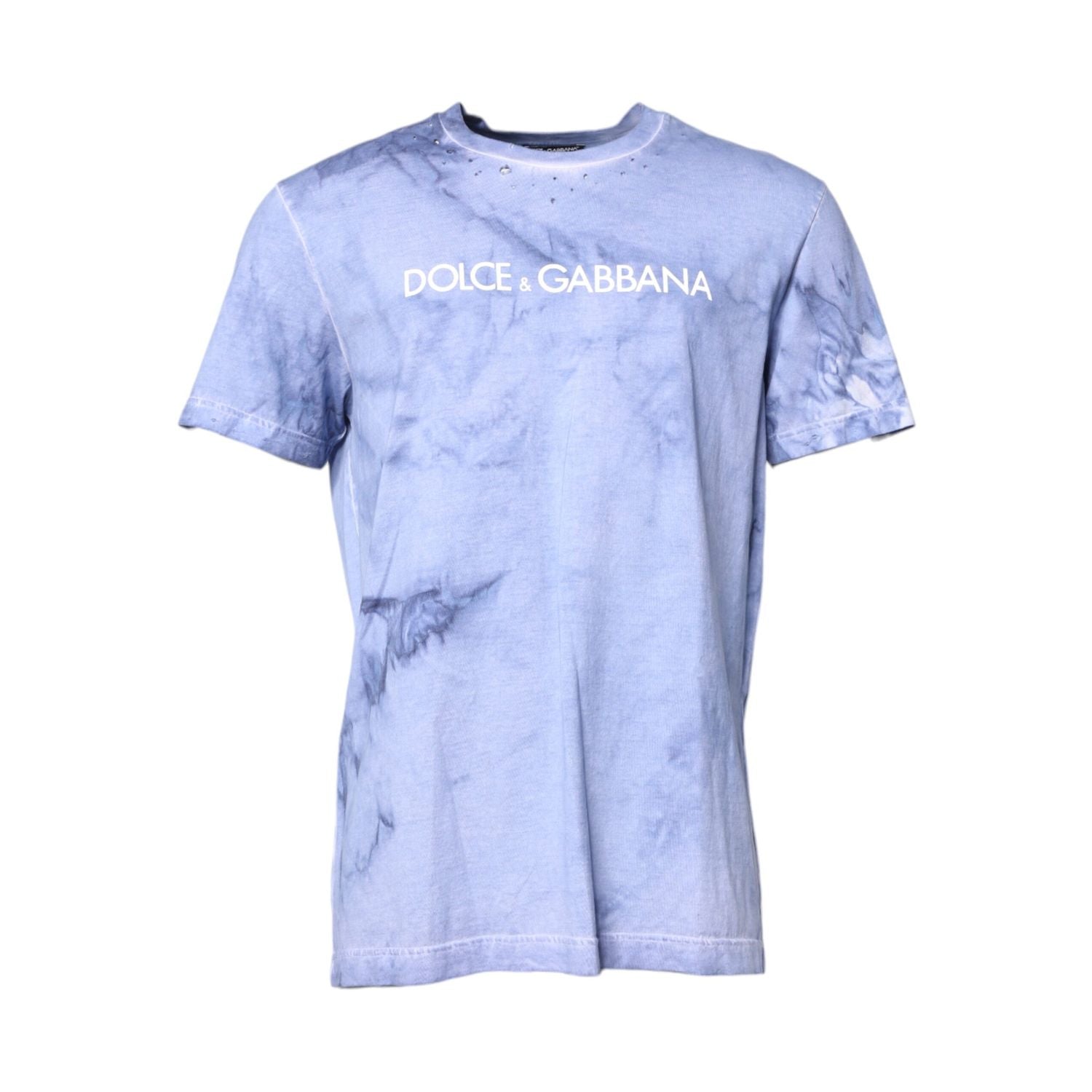 Dolce & Gabbana Blue Cotton Logo Print Crew Neck T-shirt
