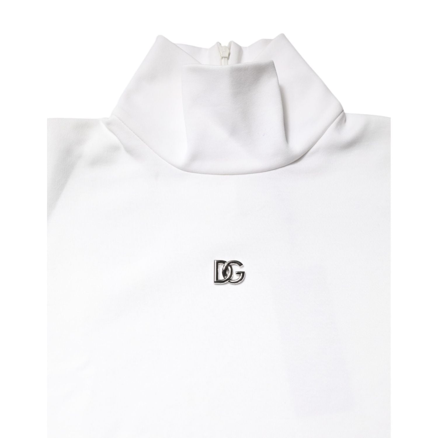 Dolce & Gabbana White Cotton Turtleneck DG Applique T-shirt