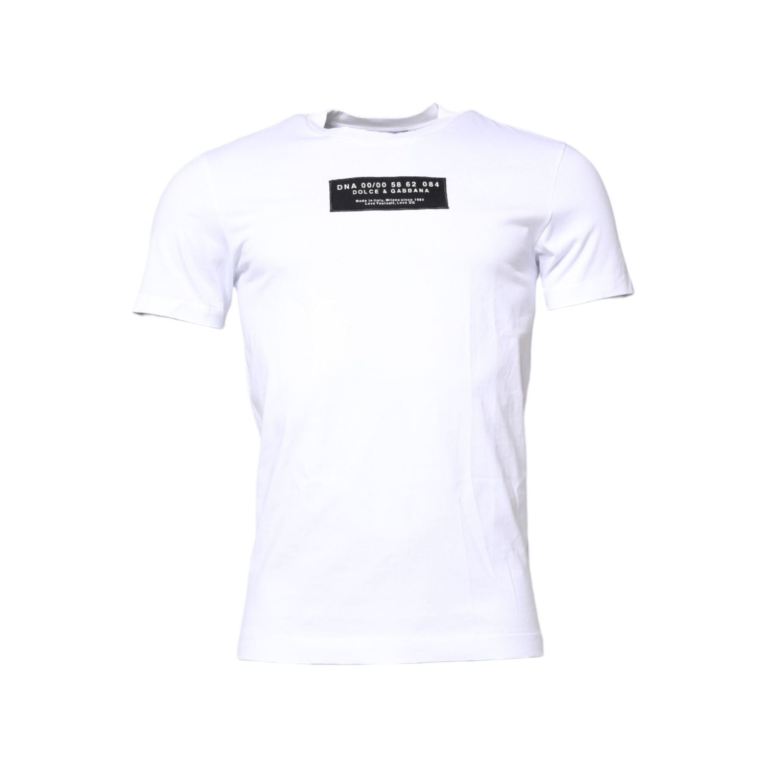 Dolce & Gabbana White Cotton Logo Patch Crew Neck T-shirt