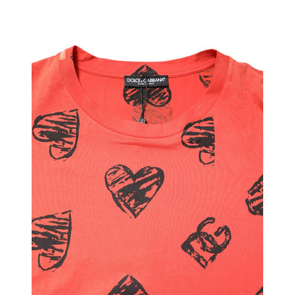Dolce & Gabbana Red Cotton Short Sleeve DG Heart Logo T-shirt