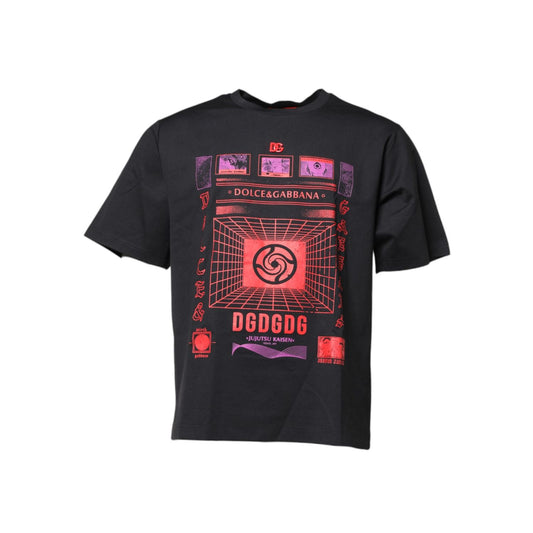 Dolce & Gabbana Black Cotton Graphic Print Crew Neck T-shirt