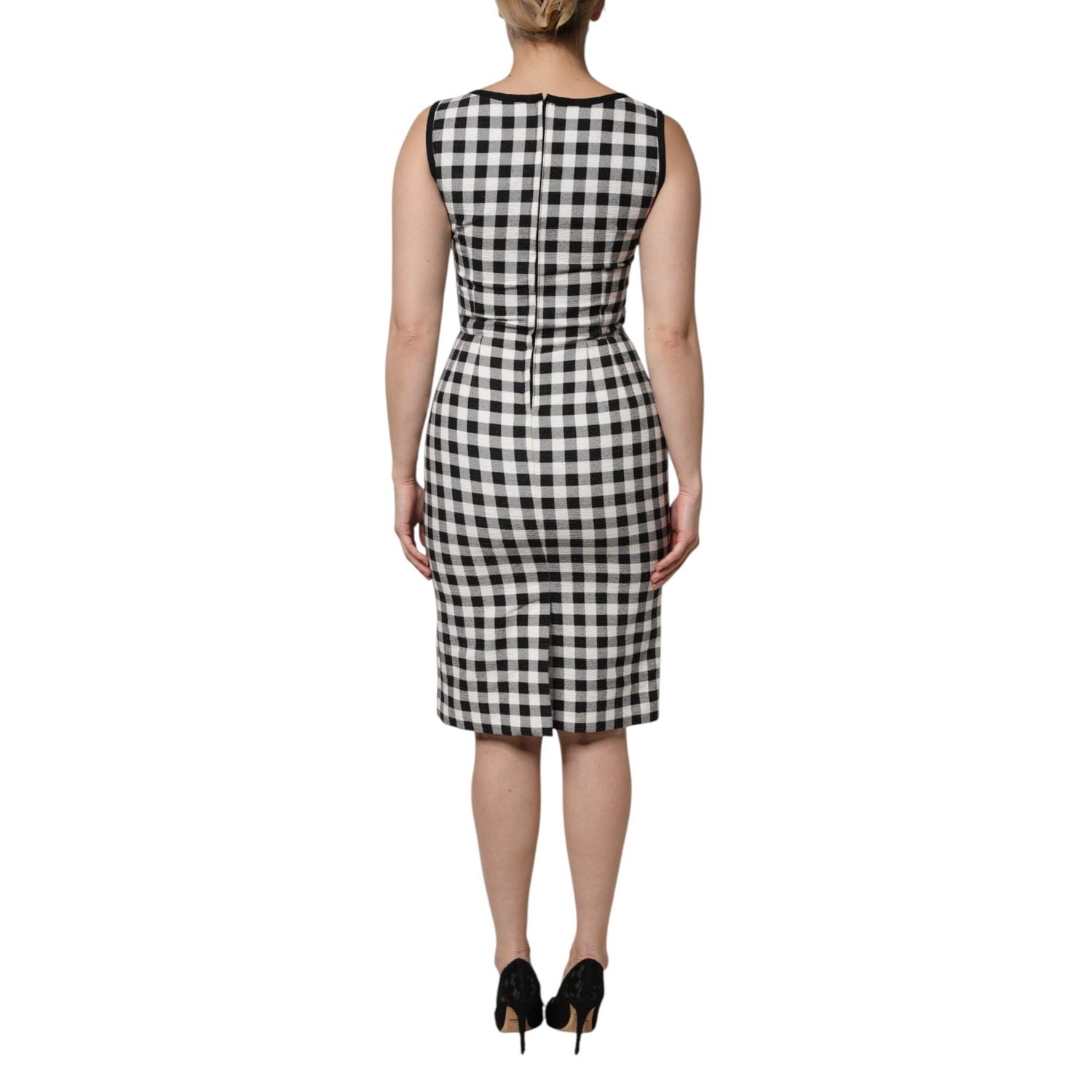 Dolce & Gabbana White Black Checkered Sleeveless Sheath Dress