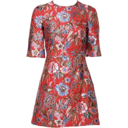 Dolce & Gabbana Red Floral Jacquard A-line Mini Dress
