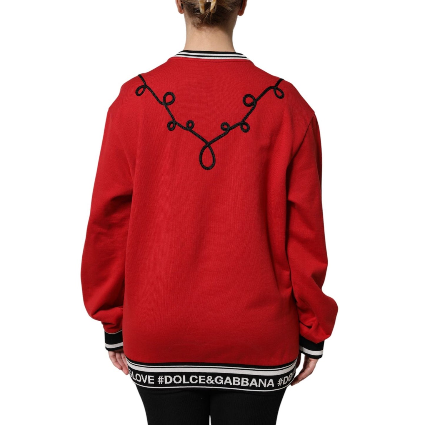 Dolce & Gabbana Red Cotton Queen Sequined Pullover Sweater