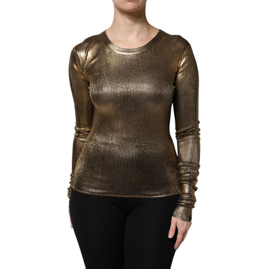 Dolce & Gabbana Gold Round Neck Long Sleeve Pullover Top