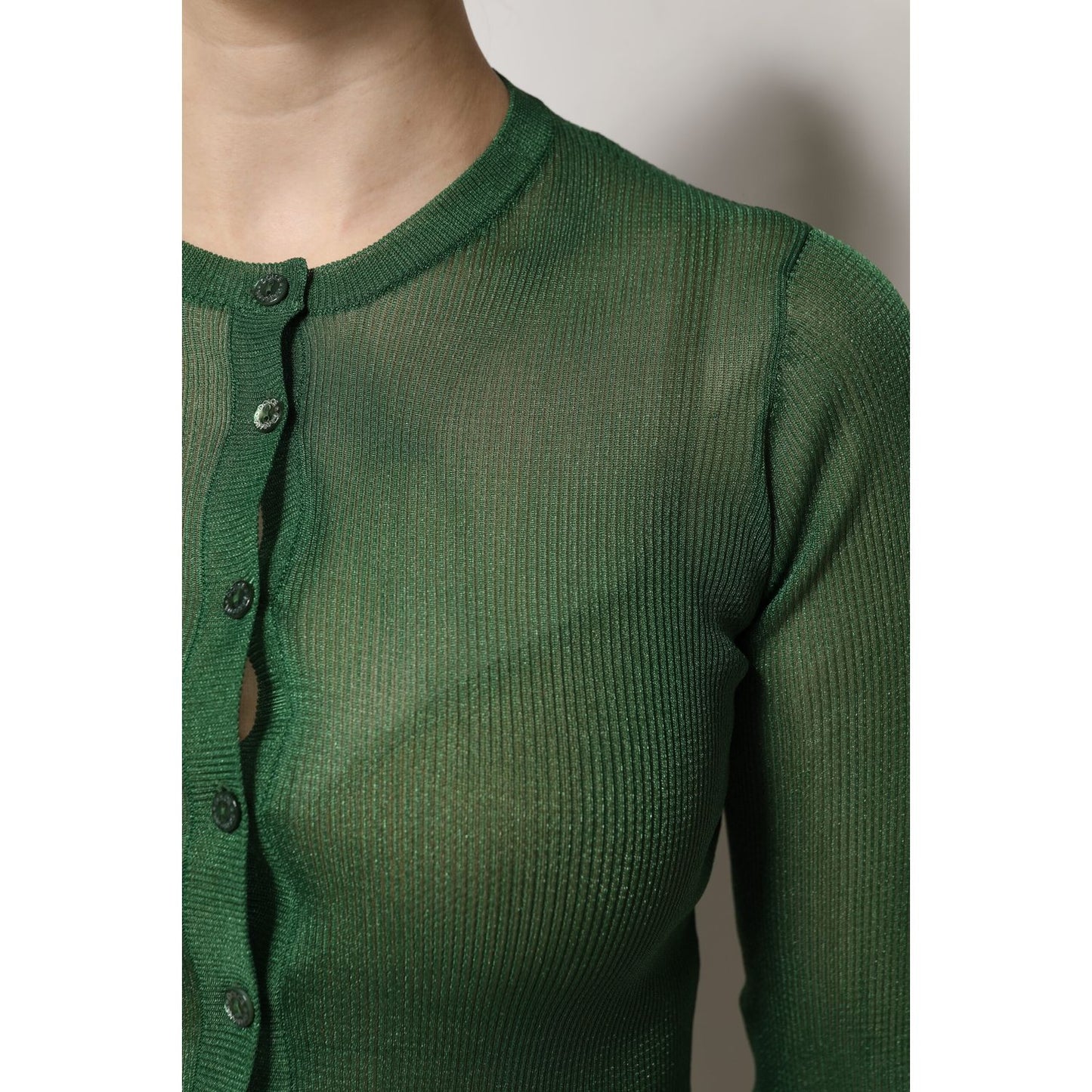 Dolce & Gabbana Green Polyester Long Sleeves Cardigan Sweater