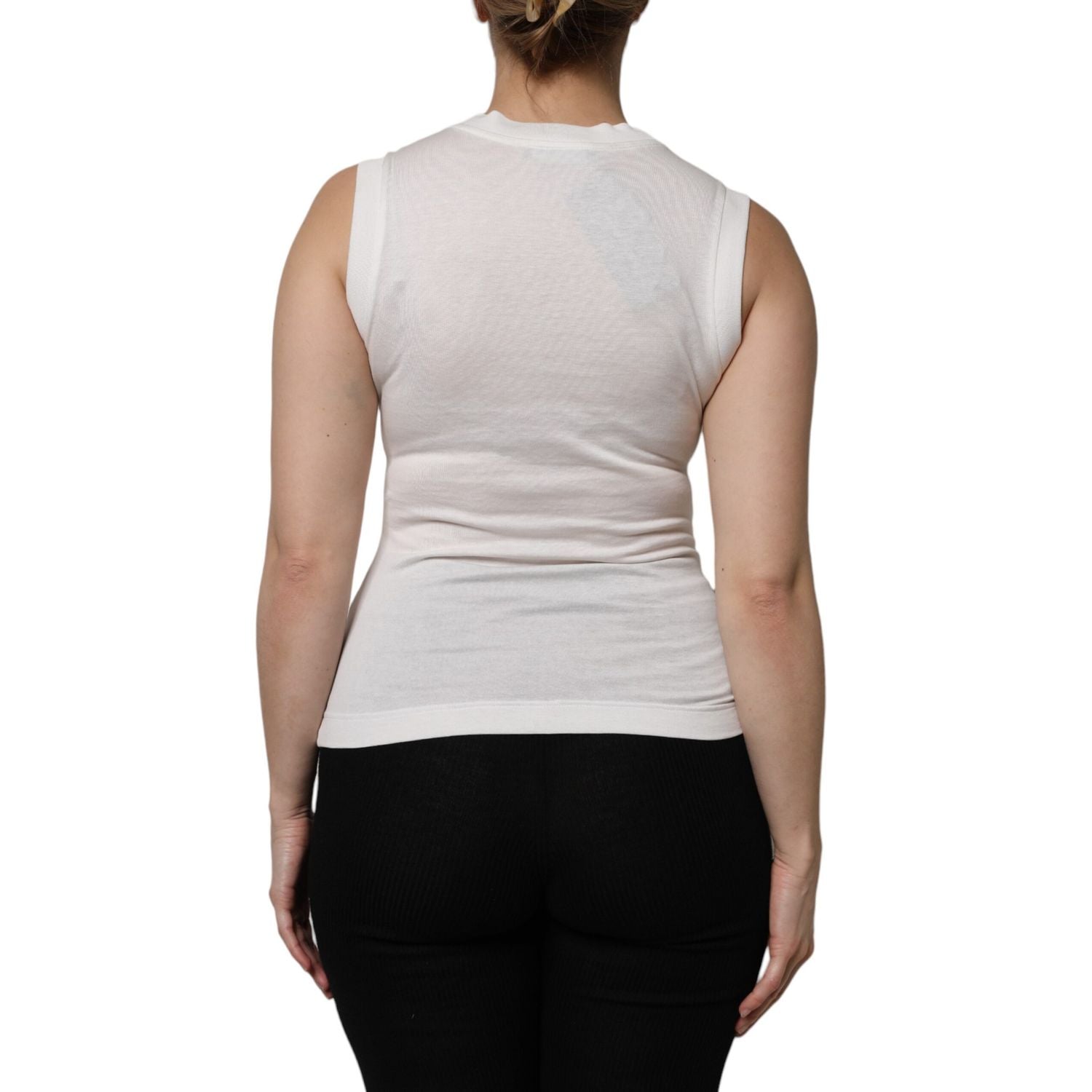 Dolce & Gabbana White Cotton Logo Crystal Detailing Tank Top