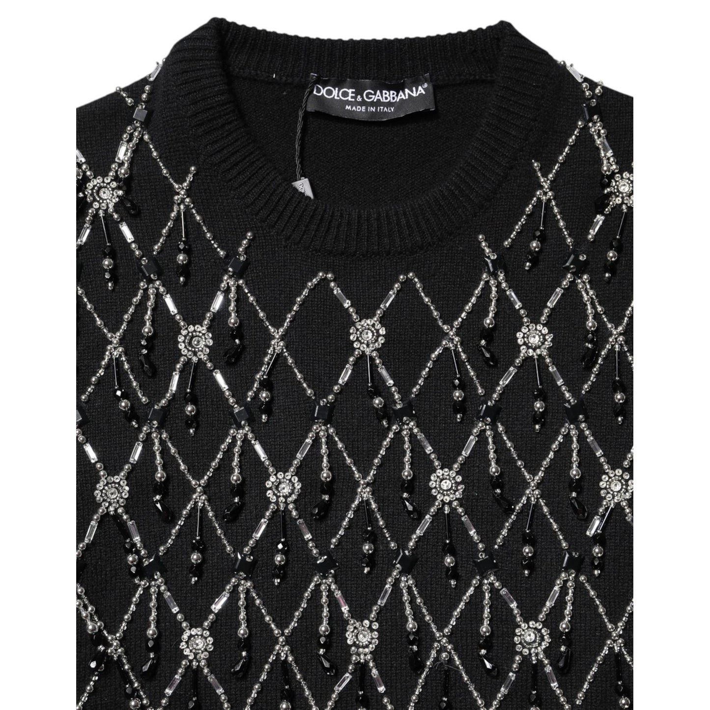 Dolce & Gabbana Black Cashmere Embellished Long Sleeves Top