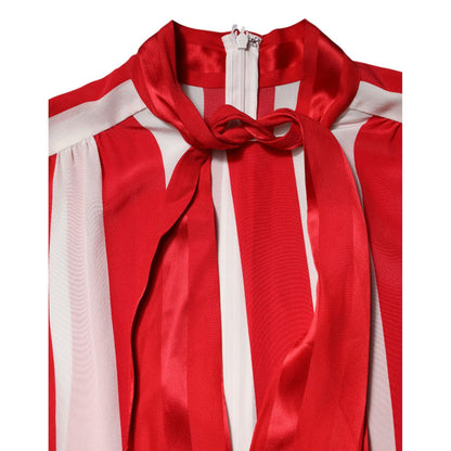 Dolce & Gabbana Red White Stripes Ascot Collar Blouse Top