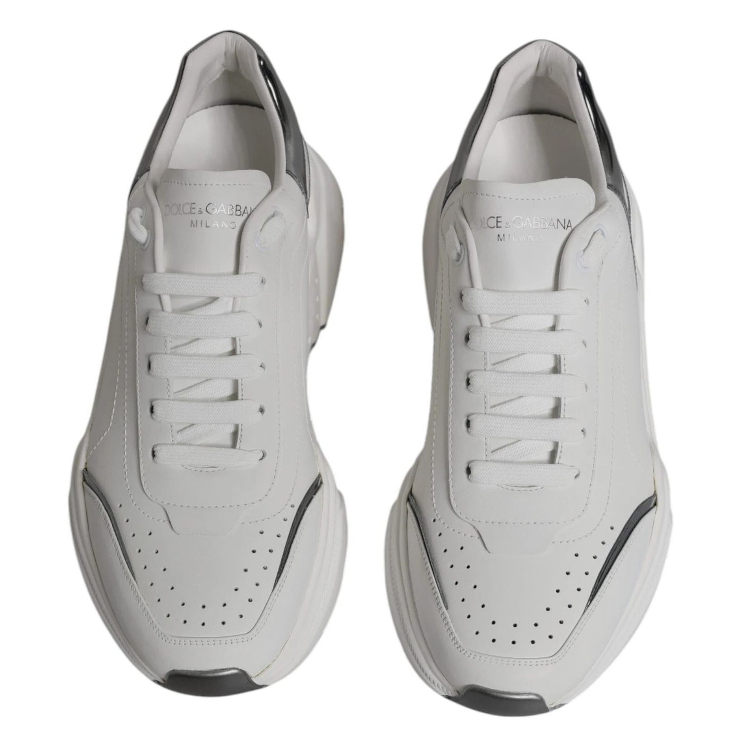 Dolce & Gabbana White Silver DAYMASTER Leather Sneakers Shoes