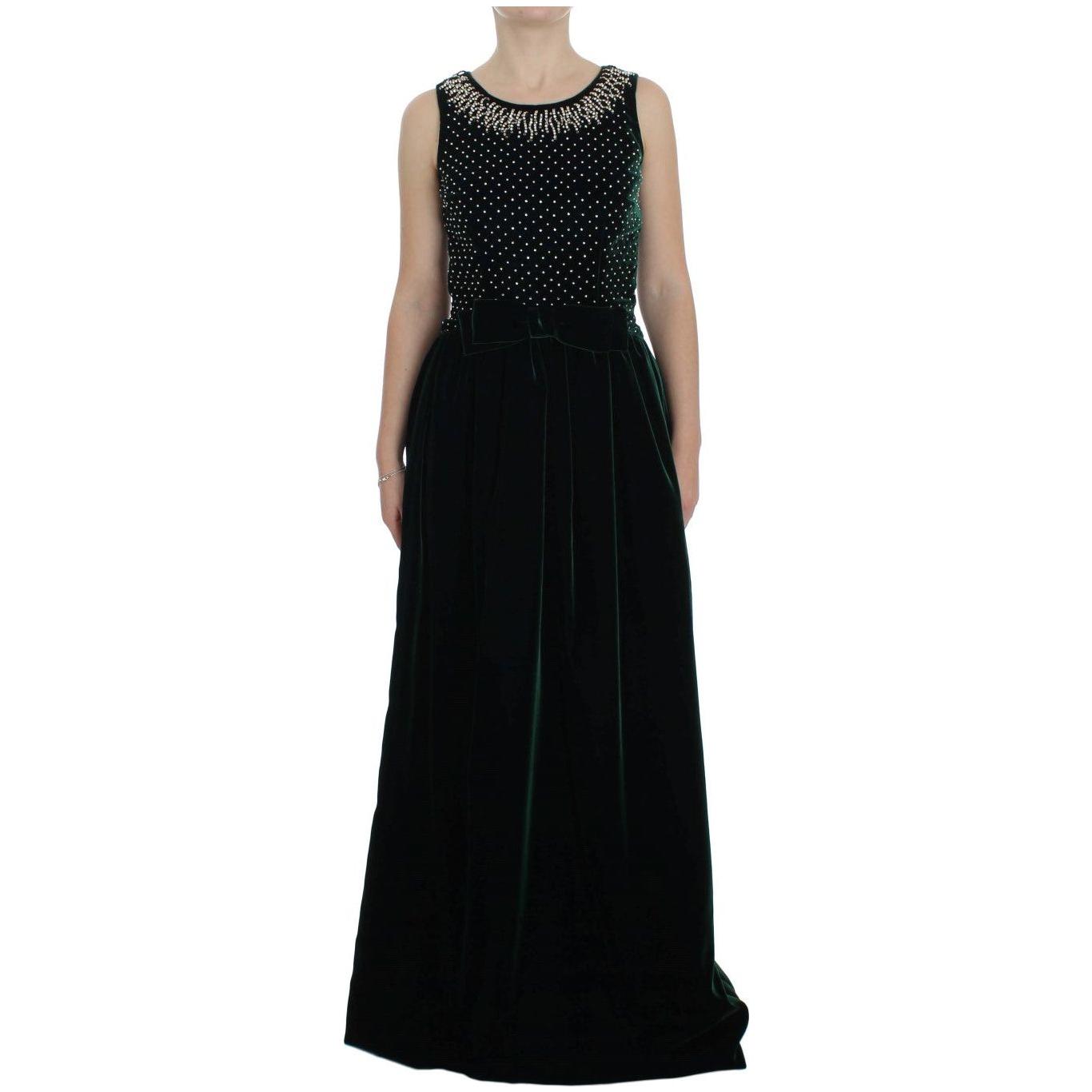 Dolce & Gabbana Green Velvet Crystal Long Maxi Dress
