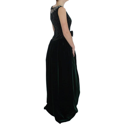 Dolce & Gabbana Green Velvet Crystal Long Maxi Dress