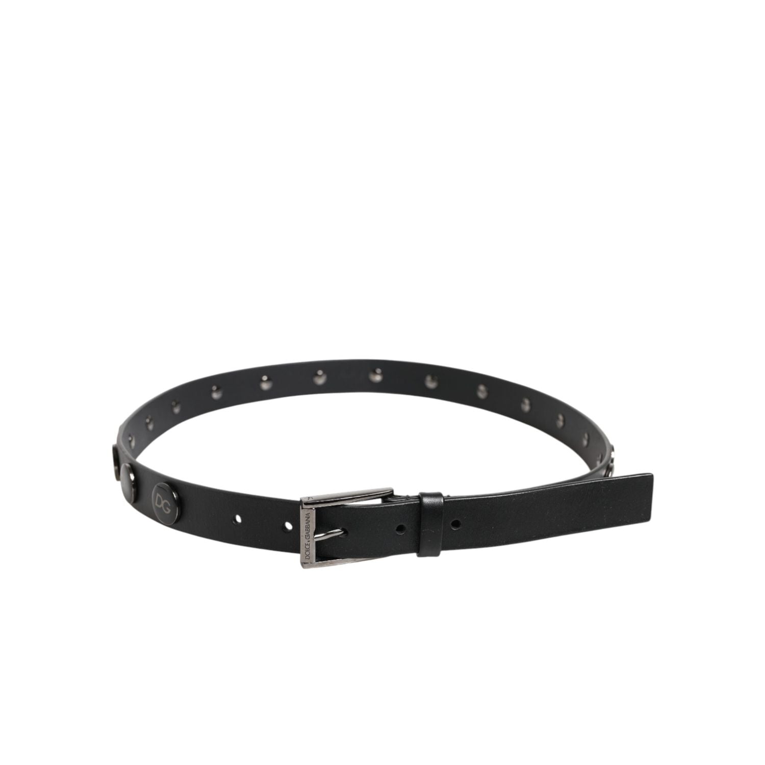 Dolce & Gabbana Black Luxury Leather DG Studs Buckle Belt