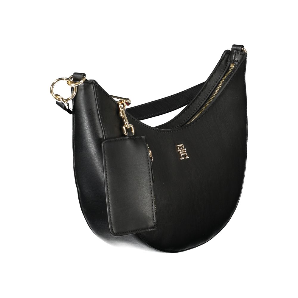 Tommy Hilfiger Black Polyethylene Women Handbag with shoulder strap and handle, featuring elegant design and durable finish.