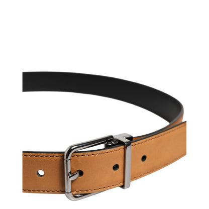 Dolce & Gabbana Brown Classic Calf Leather Silver Buckle Belt