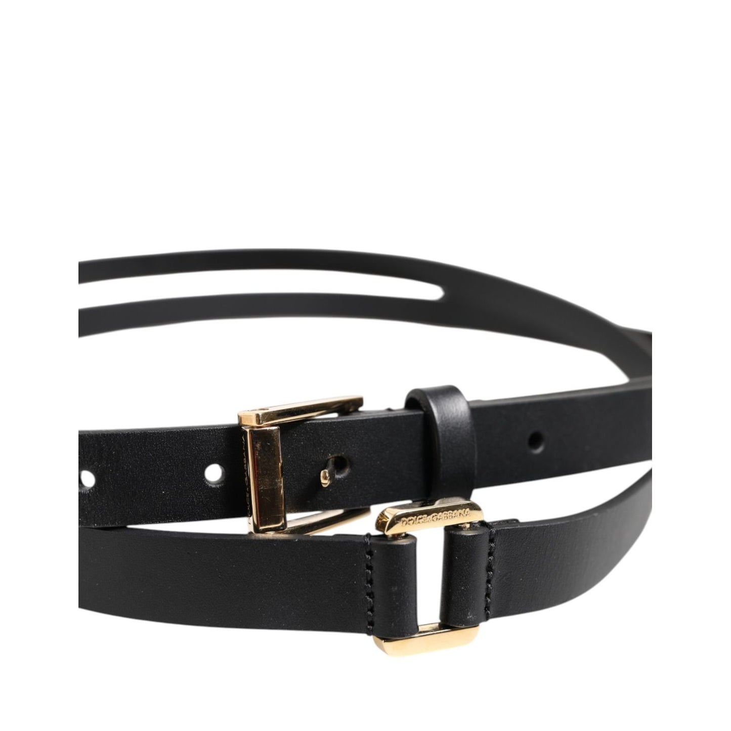 Dolce & Gabbana Black Double Strap Leather Gold Buckle Belt