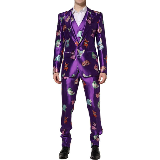 Dolce & Gabbana Purple Silk Animal Print 3 Piece Suit KOS2326-48