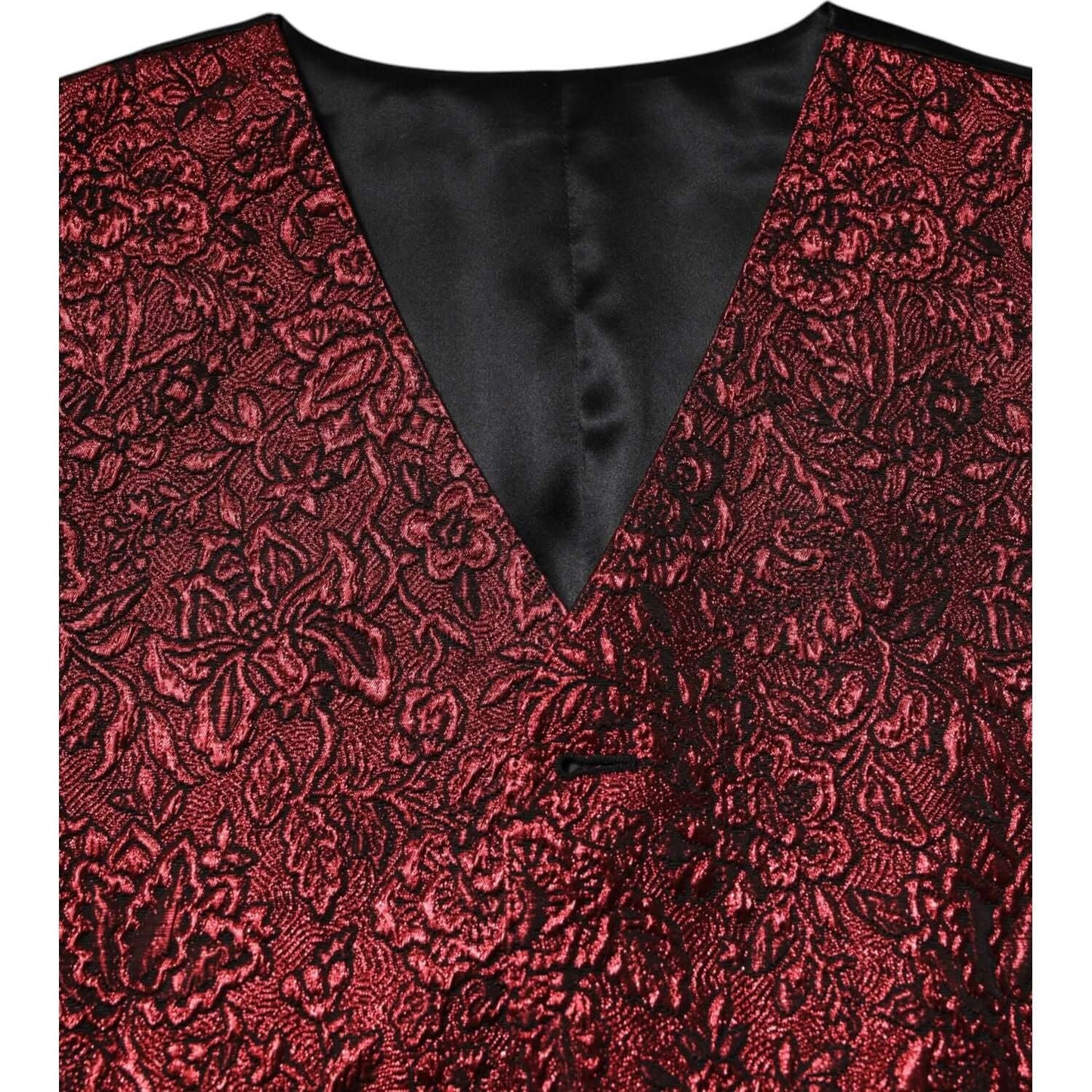 Dolce & Gabbana Red Floral Brocade Formal Men Waistcoat Vest