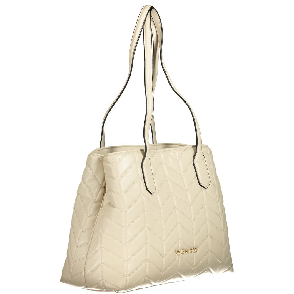 Mario Valentino Beige Polyethylene Women Handbag with elegant quilted design and dual shoulder handles, perfect for chic style.