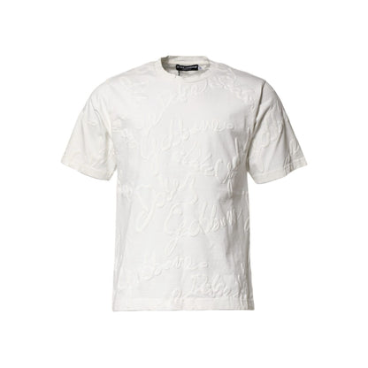 Dolce & Gabbana White Cotton Logo Embossed Crew Neck T-shirt