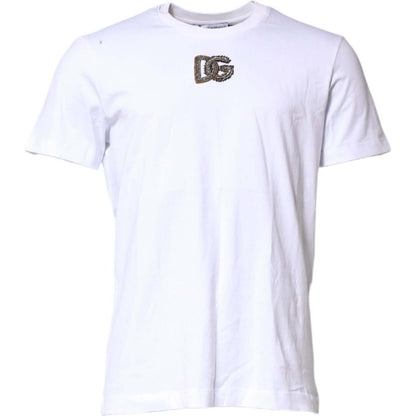 Dolce & Gabbana White Logo Embroidery Crew Neck T-shirt