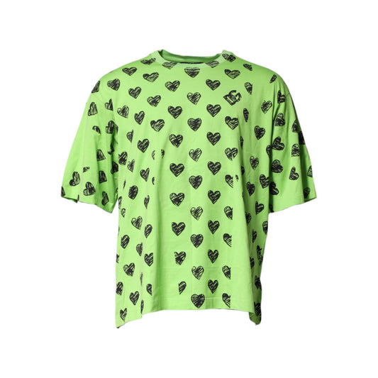 Dolce & Gabbana Green Heart Print Cotton Crew Neck T-shirt