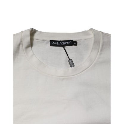 Dolce & Gabbana White Cotton DG Logo Print Round Neck T-shirt