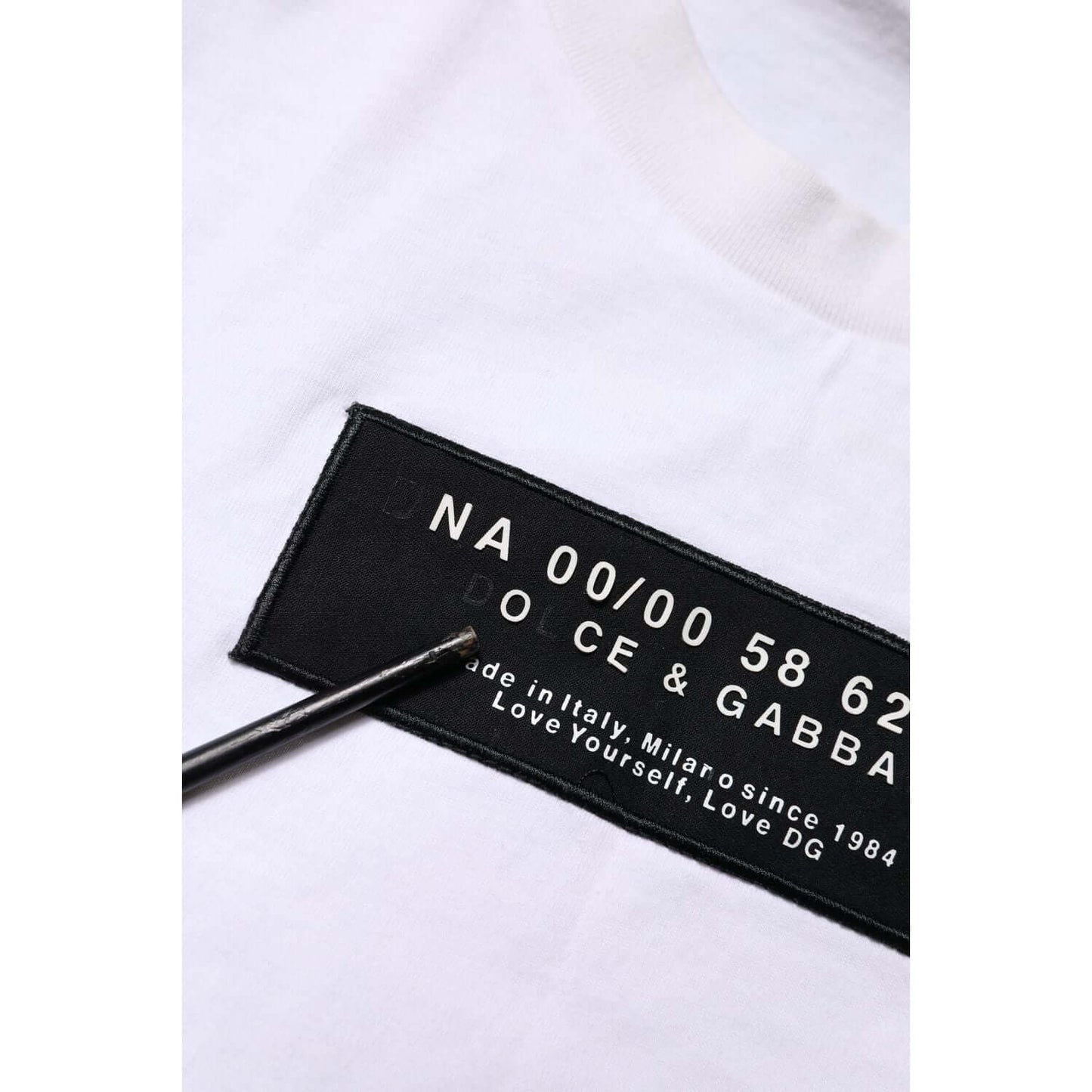 Dolce & Gabbana White Cotton Logo Patch Crew Neck T-shirt
