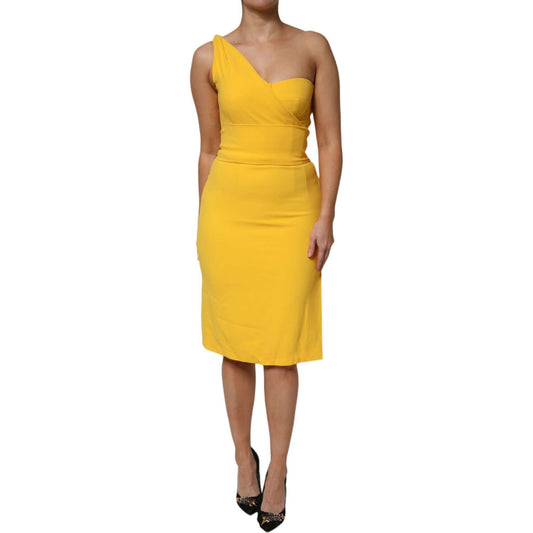 Dolce & Gabbana Yellow One Shoulder Side Slit Midi Dress DR81494-42