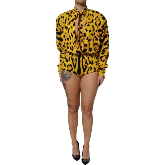 Dolce & Gabbana Yellow Leopard Long Sleeves Jumpsuit Dress TSH90441-36