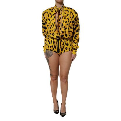 Dolce & Gabbana Yellow Leopard Long Sleeves Jumpsuit Dress