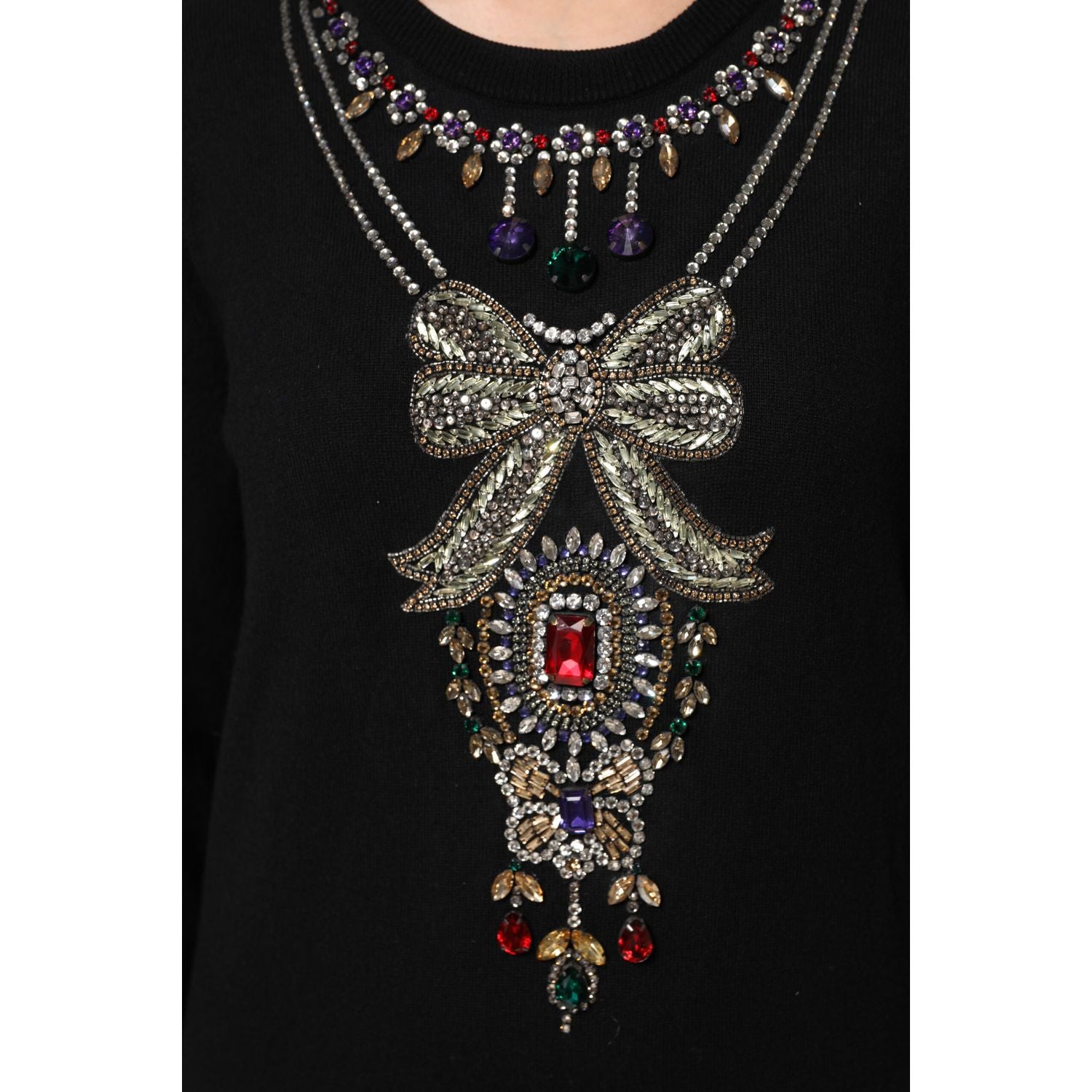 Dolce & Gabbana Black Cashmere Crystal Embellished Sweater