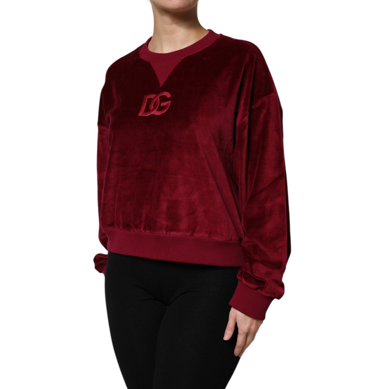 Dolce & Gabbana Red Cotton Velvet Crew Neck Pullover Sweater