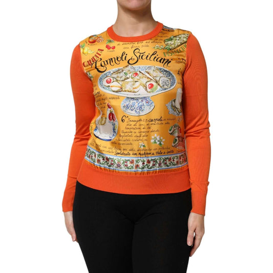 Dolce & Gabbana Orange Cannoli Sicilian Silk Crew Neck Top TSH90421-40