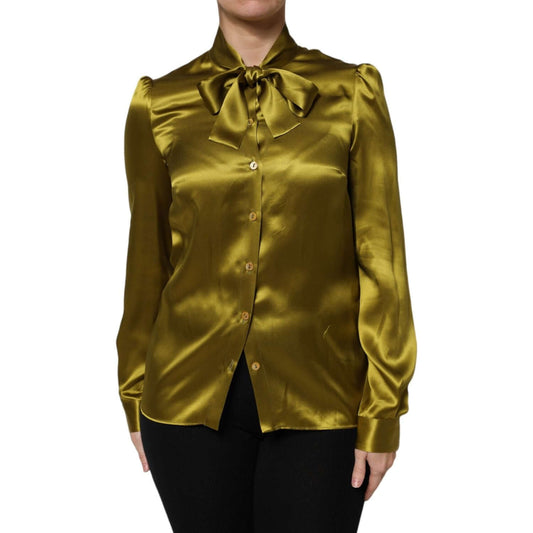 Dolce & Gabbana Green Ascot Collar Long Sleeves Blouse Top TSH87607-40