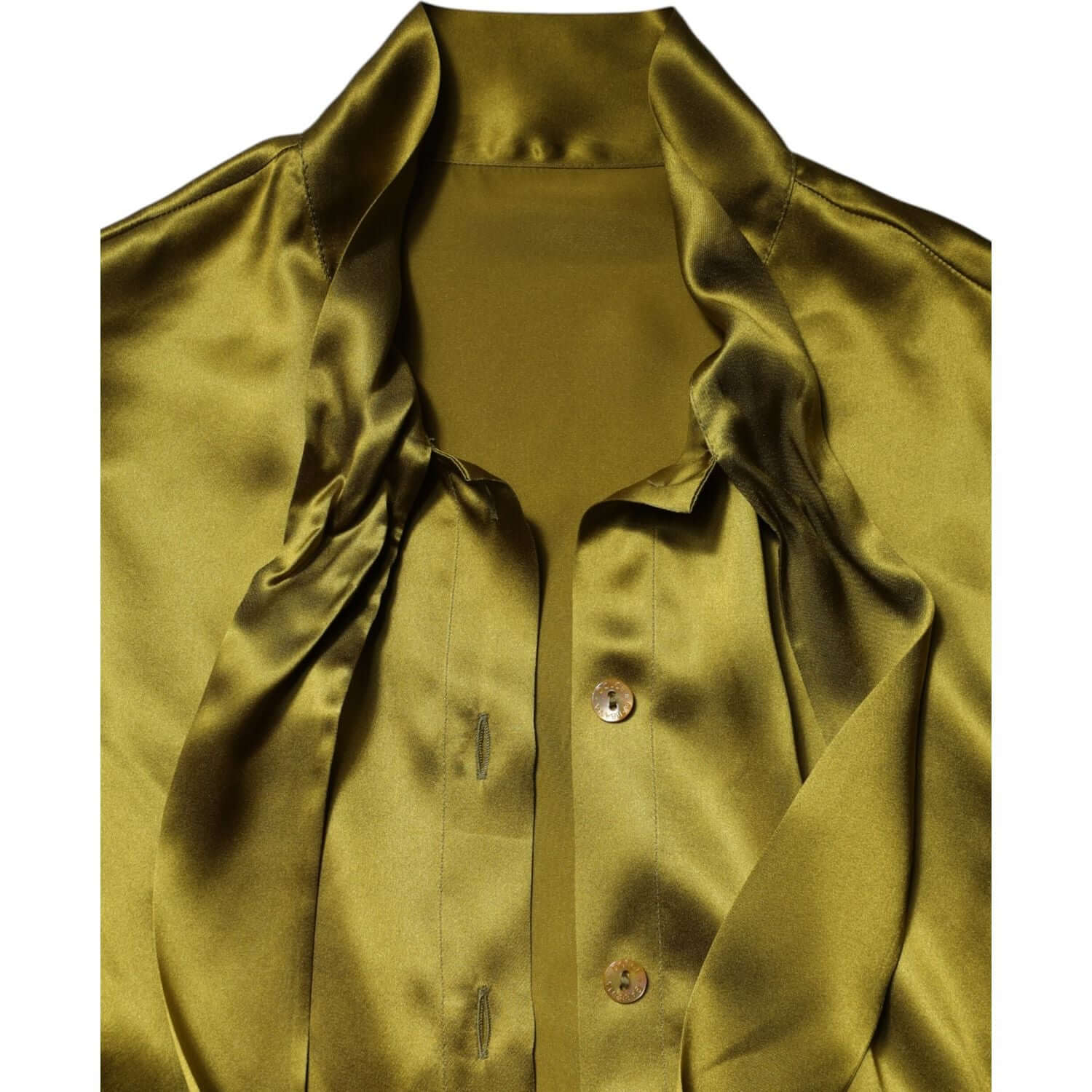 Dolce & Gabbana Green Ascot Collar Long Sleeves Blouse Top