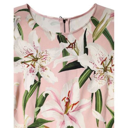 Dolce & Gabbana Pink Lily Print Viscose Round Neck Blouse Top
