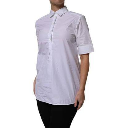 Dolce & Gabbana White Cotton Short Sleeves Collared Polo Top