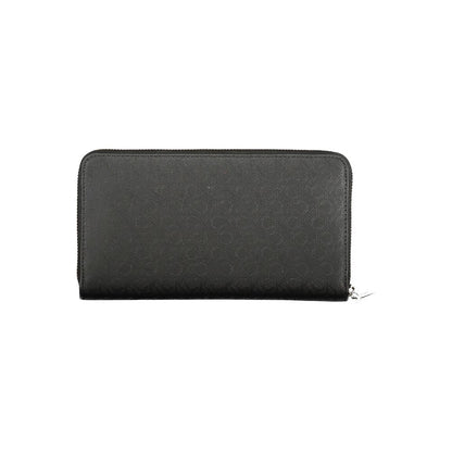 Calvin Klein Black Polyester Women Wallet with RFID-blocking, dual compartments, and card spaces for stylish organization.