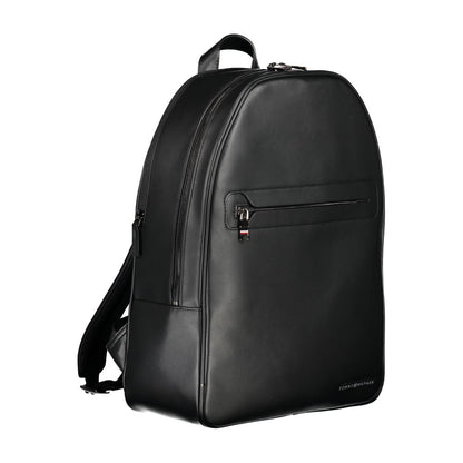 Tommy Hilfiger Black Polyester Backpack with 1 handle, adjustable straps, external pocket, laptop compartment, and logo.