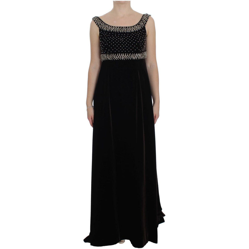 Dolce & Gabbana Elegant Brown Velvet Crystal Gown Dolce & Gabbana Rosy Brown