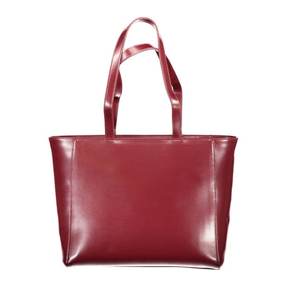 Mario Valentino Red Polyethylene Women Handbag with dual handles and internal pockets for phone, featuring iconic logo and zip closure.