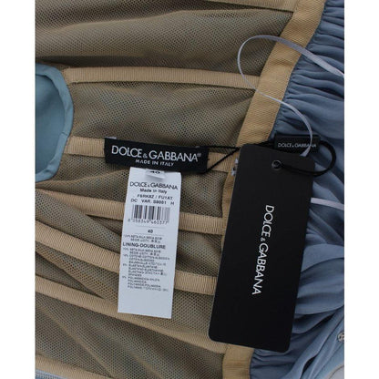 Dolce & Gabbana Blue Silk Crystal Sheath Gown Ball Dress