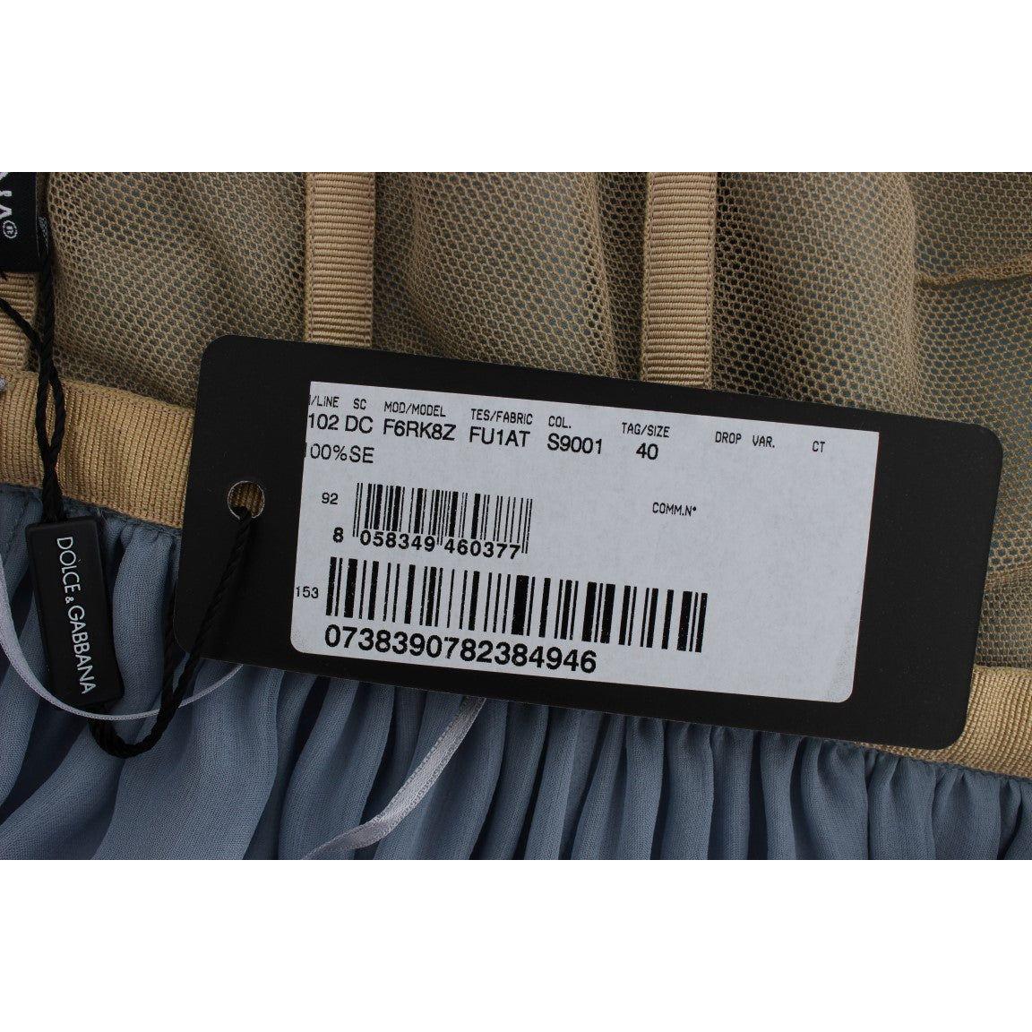 Dolce & Gabbana Blue Silk Crystal Sheath Gown Ball Dress