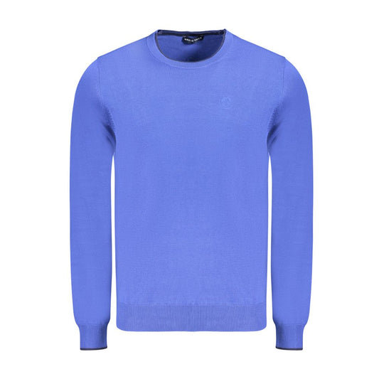 North Sails Blue Cotton Men Sweater featuring long sleeves and crew neck, made from premium cotton with logo embroidery for a stylish look.