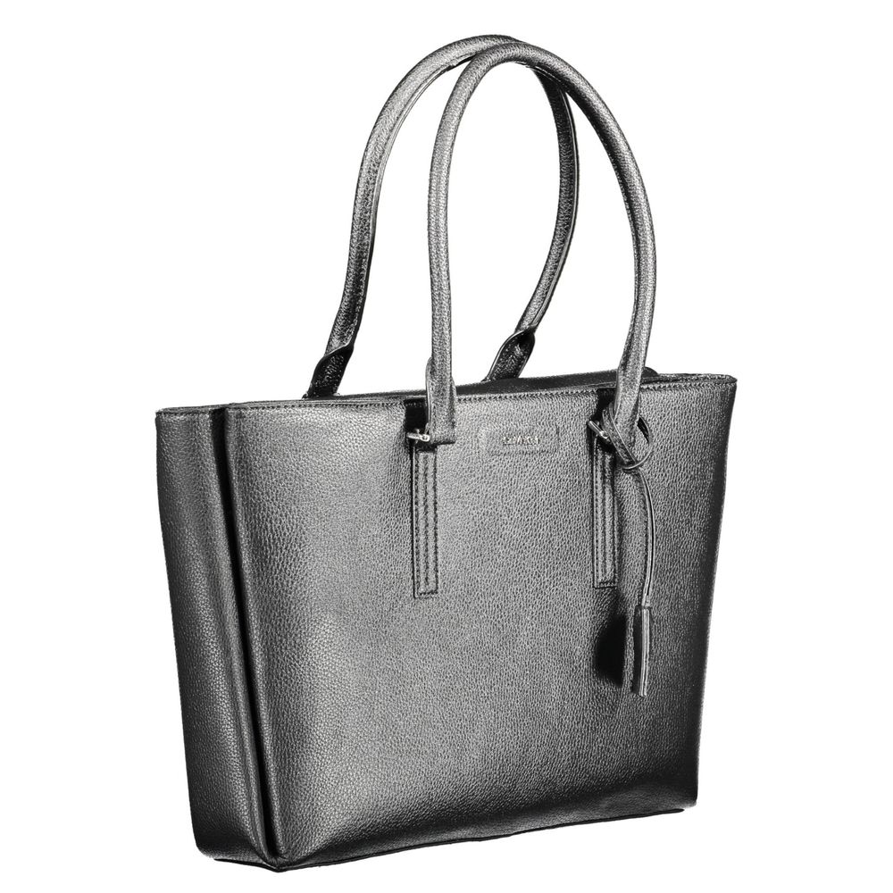 Calvin Klein Black Polyethylene Women Handbag with 2-Handle design, stylish and practical for modern trendsetters.