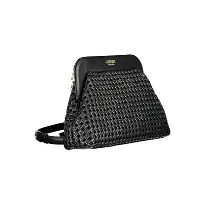 Guess Jeans Black Polyethylene Women Handbag with adjustable strap and woven texture, perfect for a chic and sophisticated look.