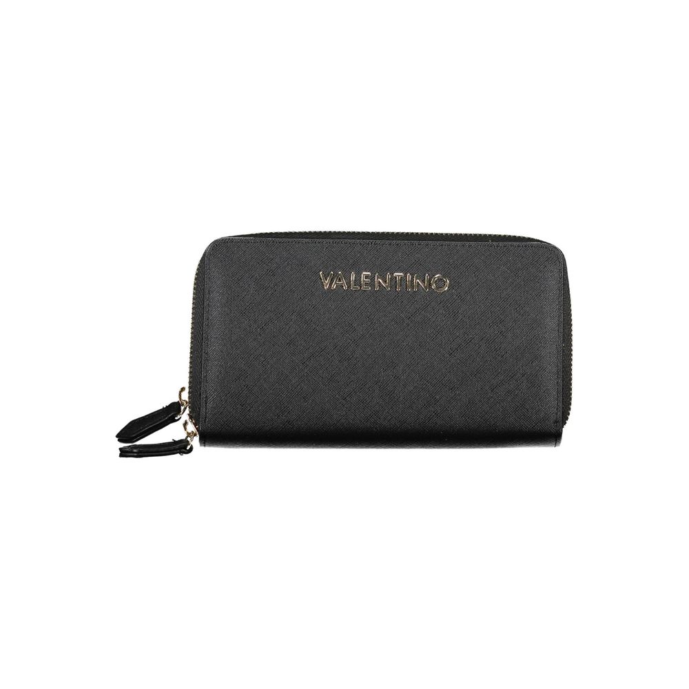 Mario Valentino Black Polyethylene Women Wallet with zip closure and sophisticated contrasting details.