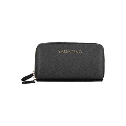 Mario Valentino Black Polyethylene Women Wallet with zip closure and logo, perfect for style and organization.